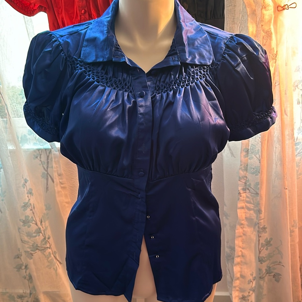 John Paul Richard Button Front Short Sleeve Blouse Size L